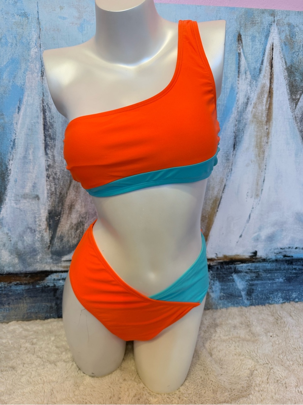 Cupshe Orange and Teal One-Shoulder Bikini